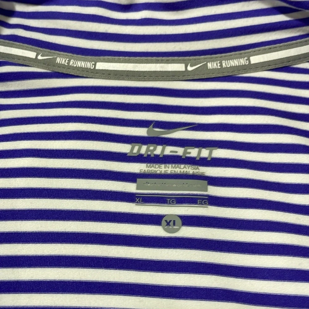 Nike Running Dri-Fit Lightweight Purple White Stripe Mock Neck 1/4 Zip Shirt XL